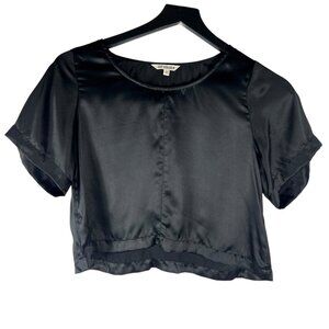 Ali Golden 100% Silk Cropped T-Shirt in Black Relaxed Fit Size XS